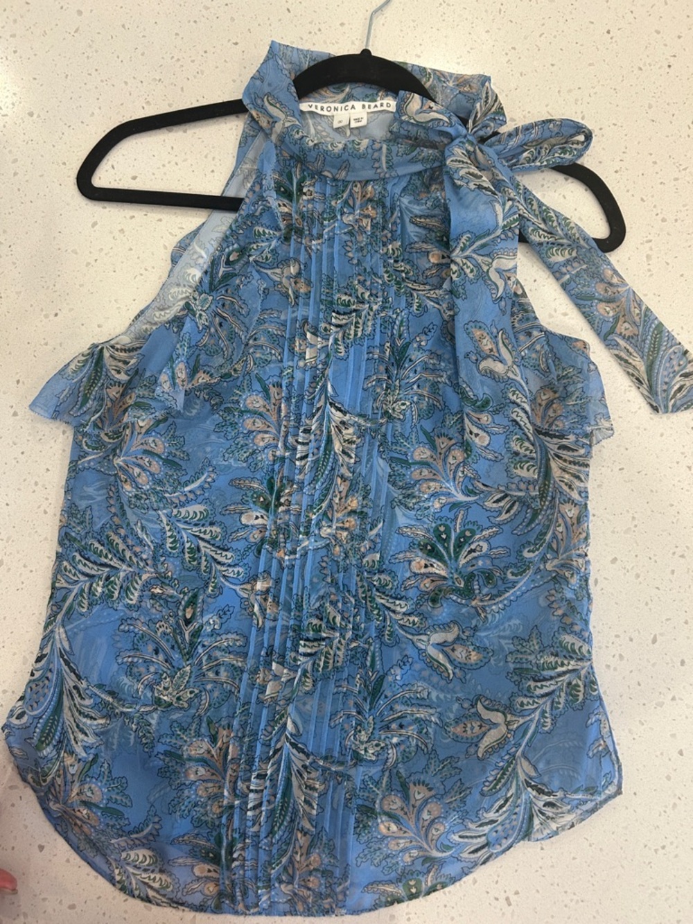 Veronica Beard Blue Paisley Tie-Neck Silk Sleeveless Camisole